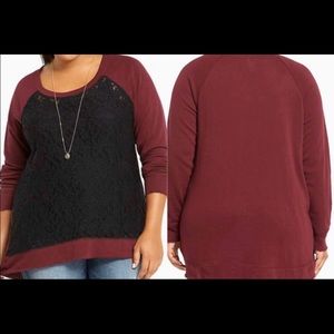 Black lace burgundy sweater.
